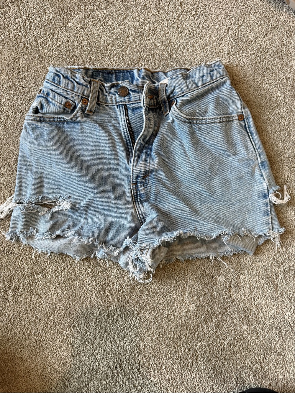 Levi's Light Blue Frayed Denim Cutoff Shorts